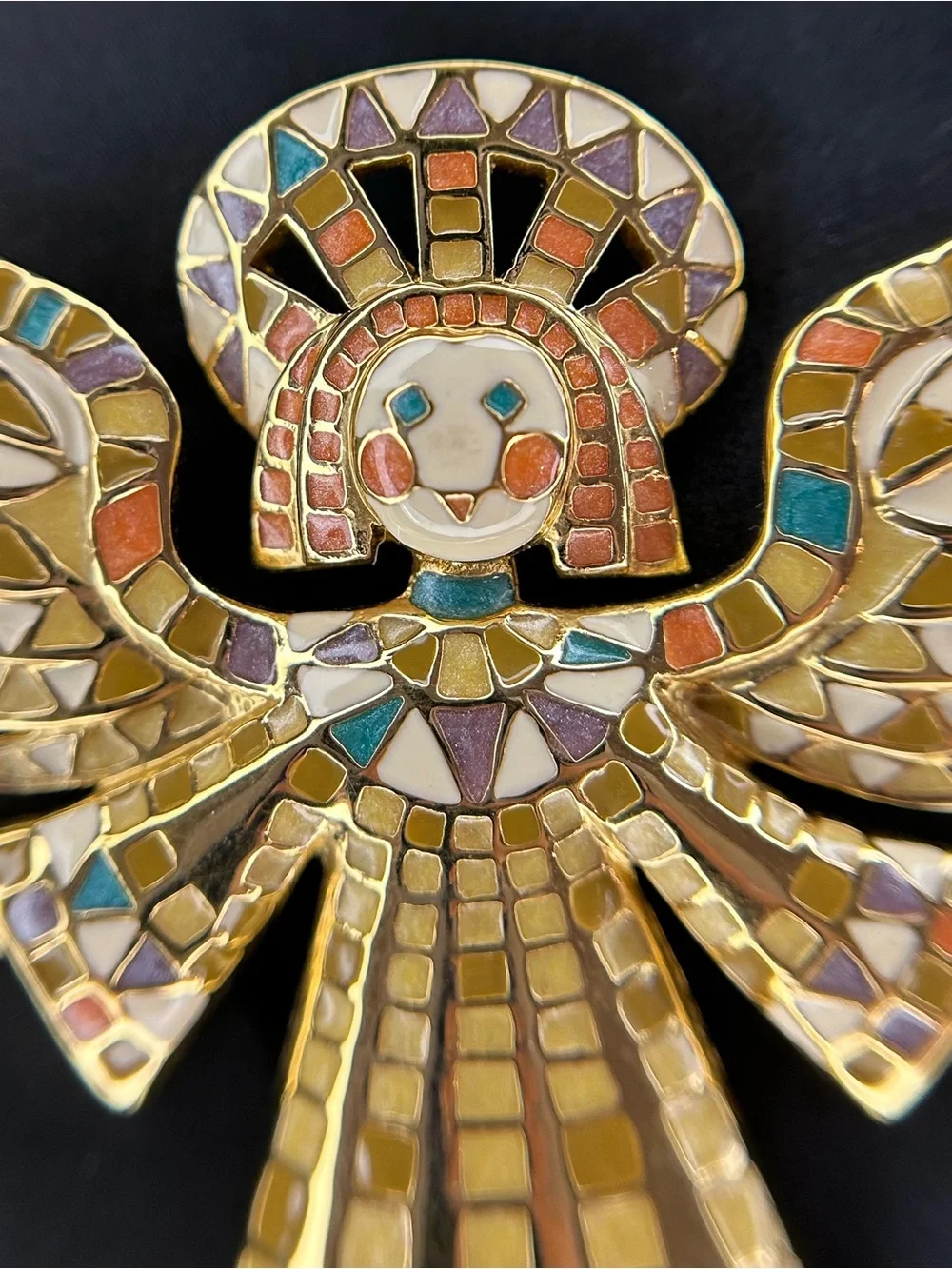 Bob Mackie Guardian Angel Mosaic Enamel Gold Tone Brooch